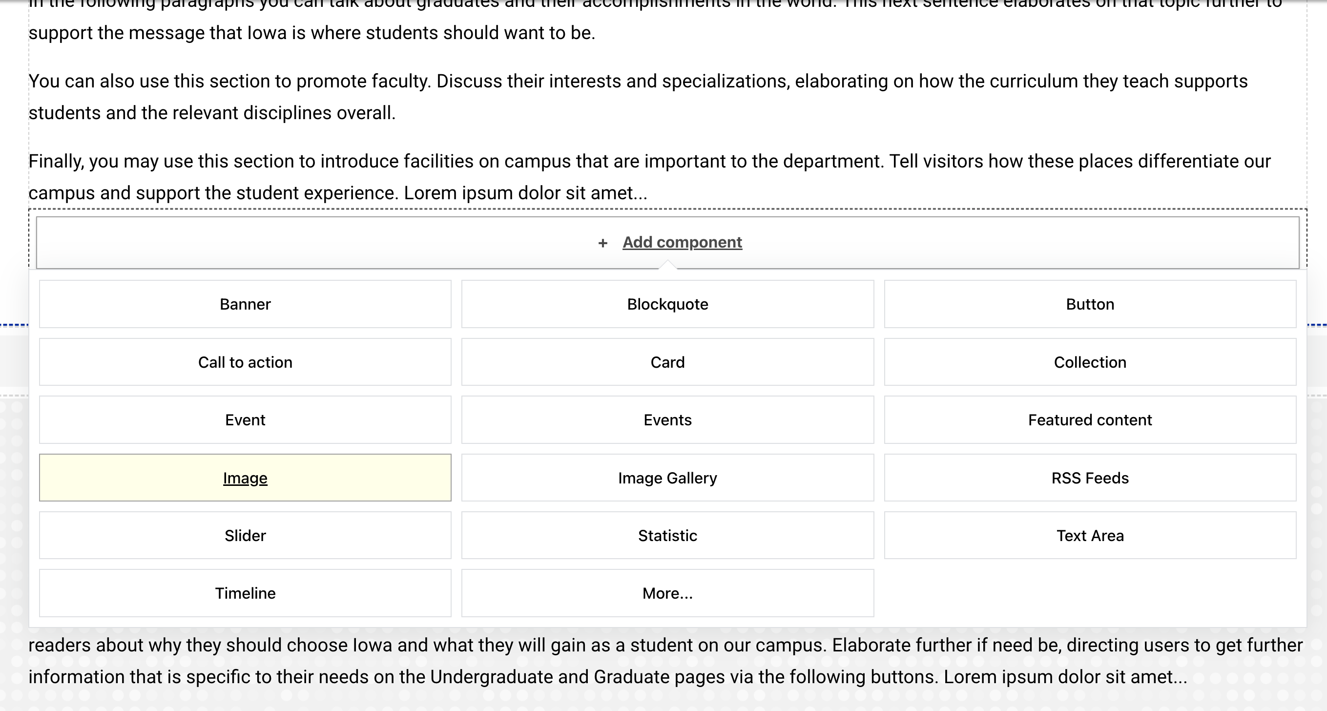 Screenshot of adding an image component in Layout