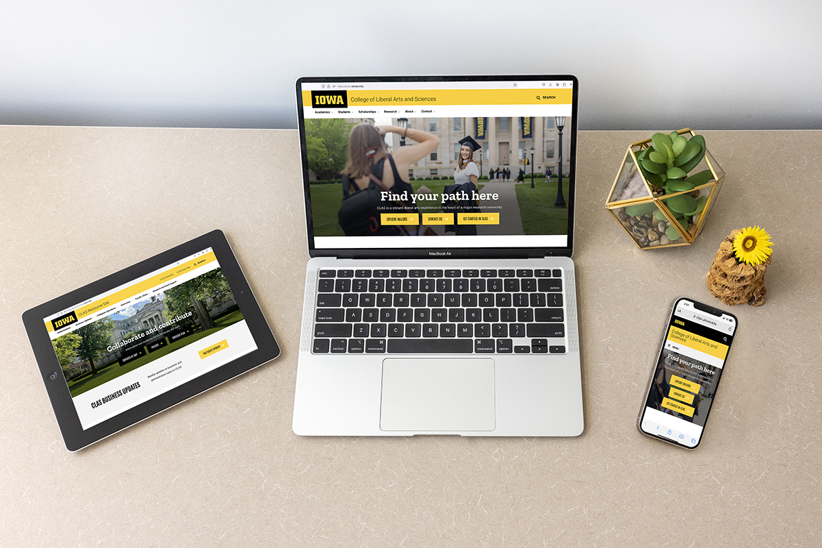 The new CLAS websites on a laptop, tablet, and phone