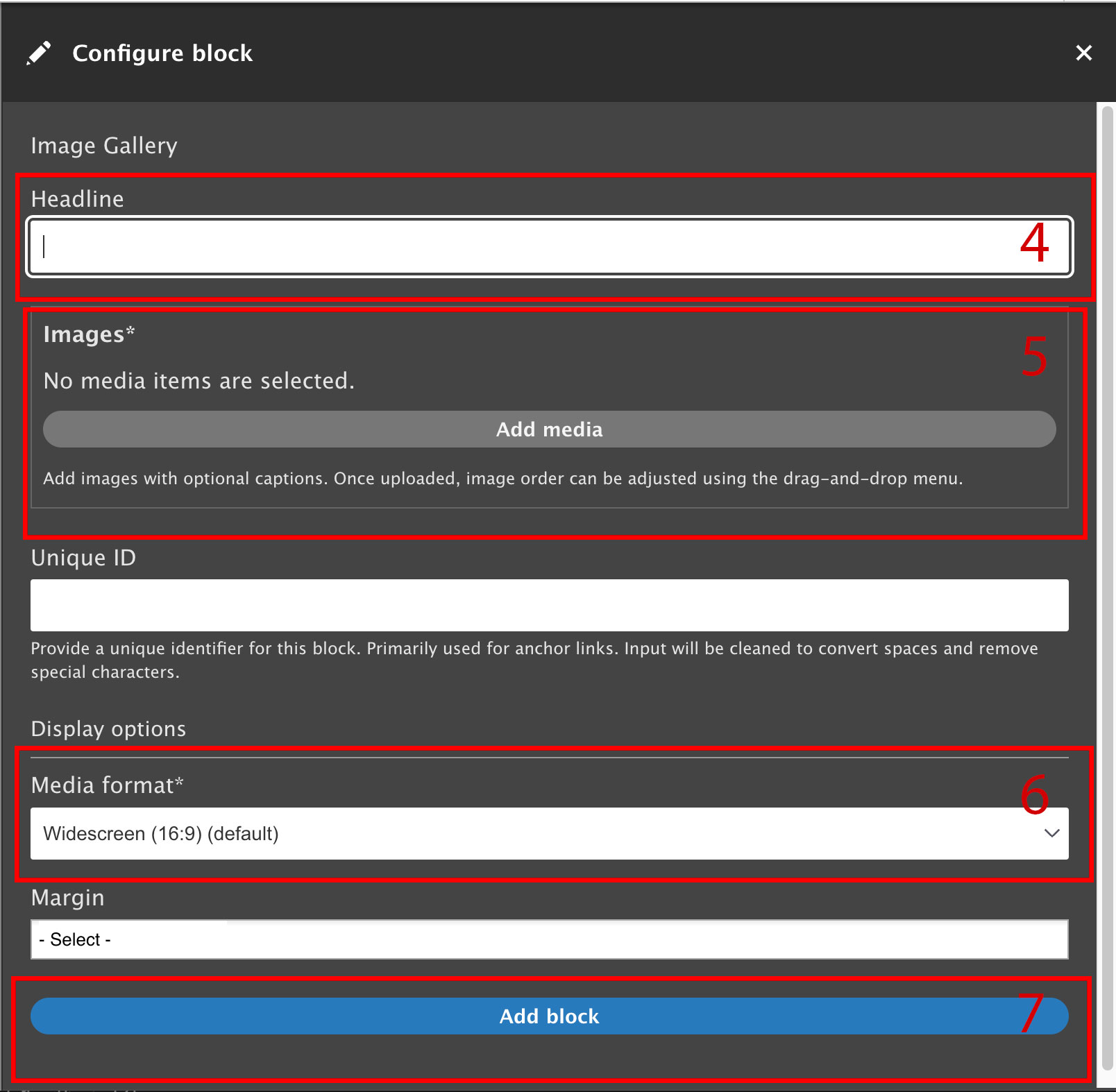 Screenshot of configure screen for the image gallery component