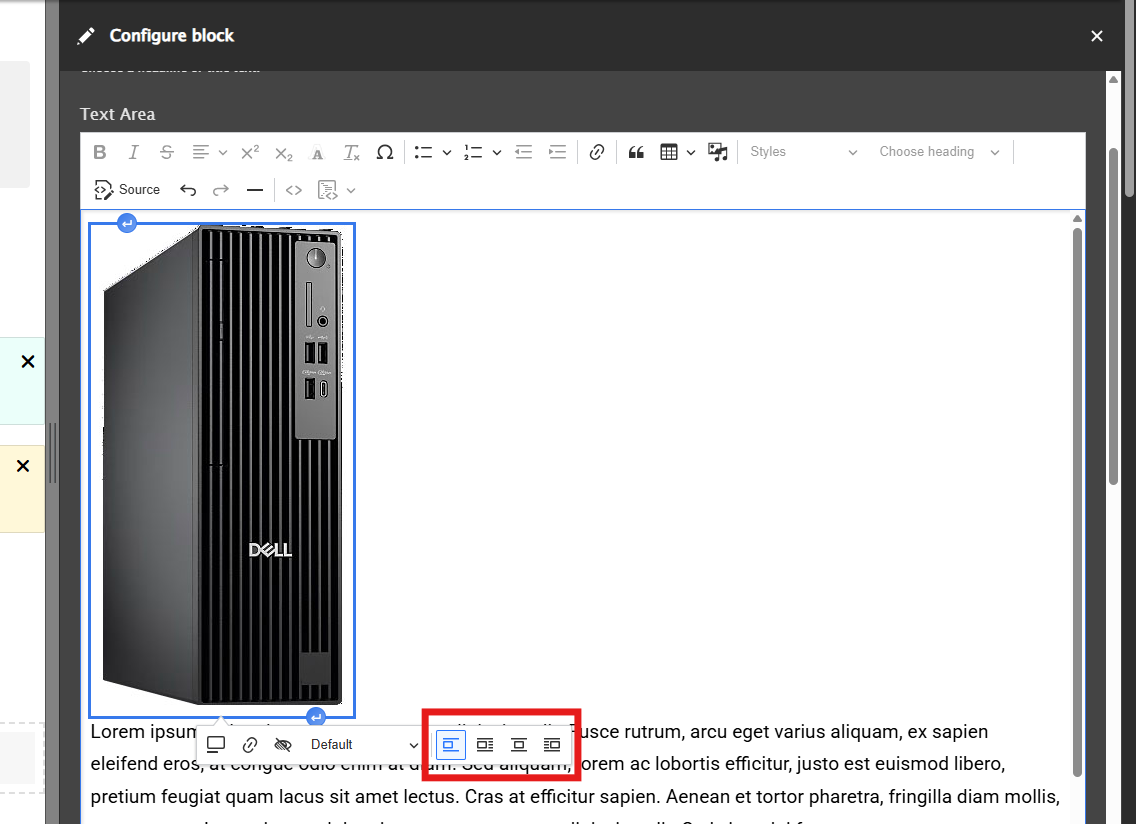 Highlighted are the alignment buttons on the grey image styling bar.
