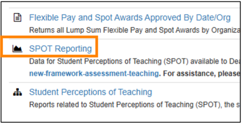 portion of campus data website with SPOT Reporting highlighted